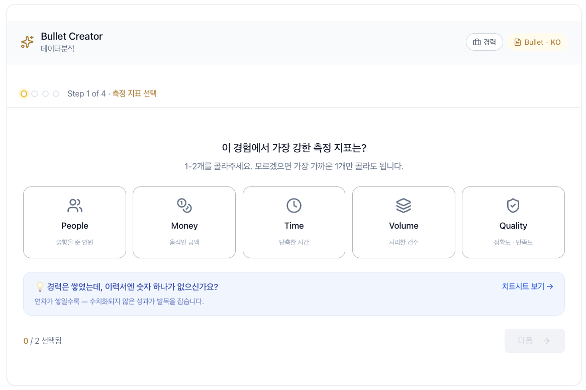 측정 지표(PMTVQ) 선택